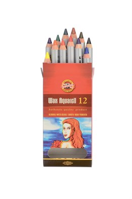 Koh-i Noor Wax Aquarell Balmumu Thick paint pencil 12 Colour Metal Box