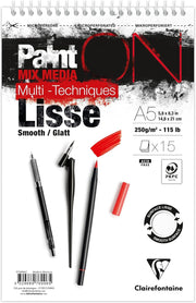 Clairefontaine Paint On Lisse Multi Techniques A5 250 gr 15 Yaprak Üstten Spiralli Defter