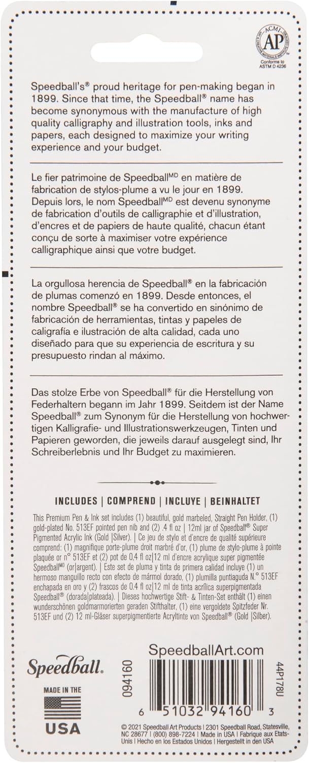 Speedball Signature Series Calligraphy Pen Set Gold Silver Ink