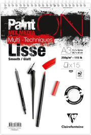 Clairefontaine Paint On Lisse Multi Techniques A3 250 gr 15 Yaprak Üstten Spiralli Defter