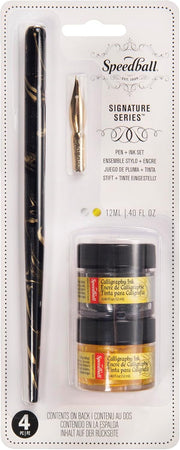 Speedball Signature Series Calligraphy Pen Set Gold Silver Ink