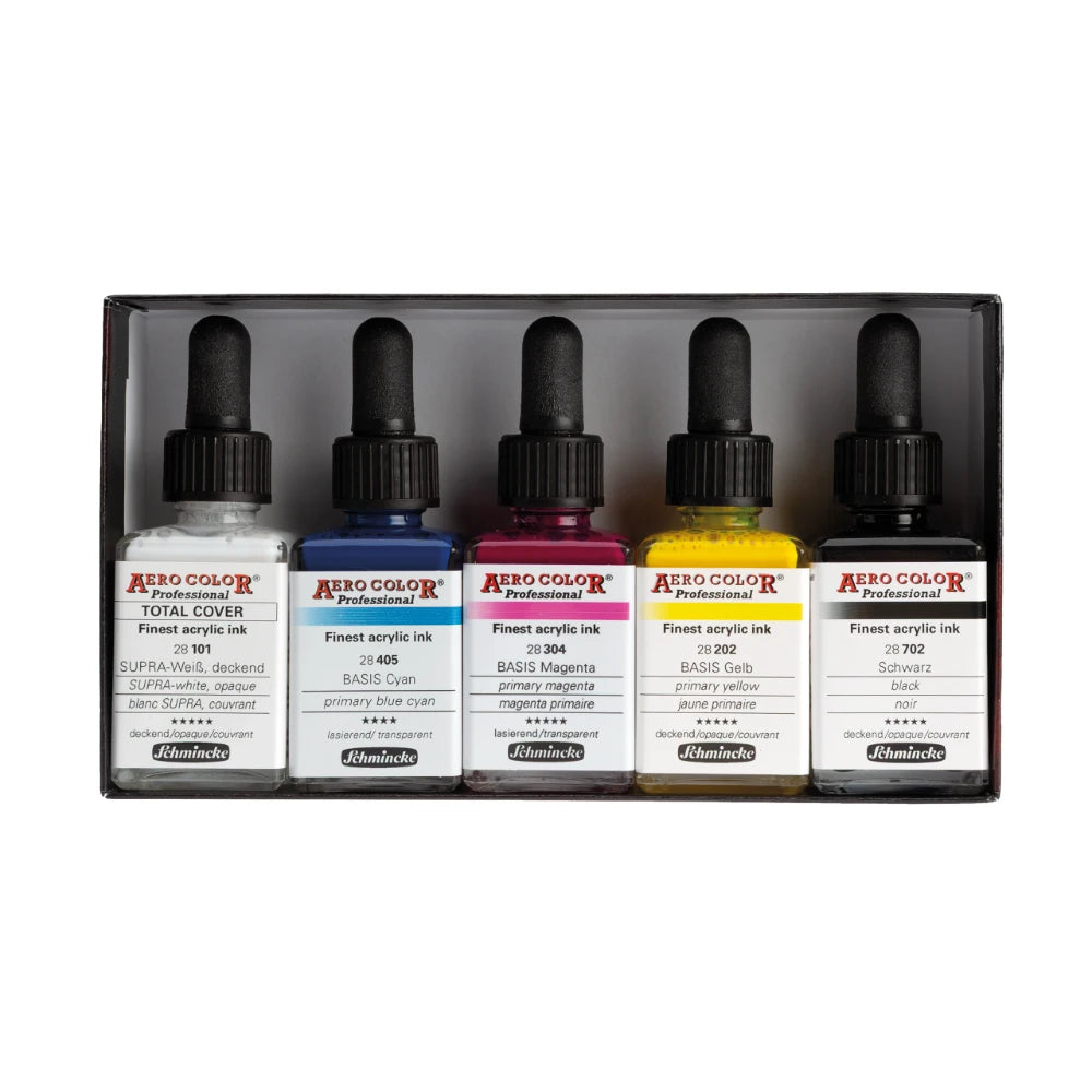 Schmincke Aerocolor Professional Acrylic Ink Set – 5 x 28 ml Primary Colors