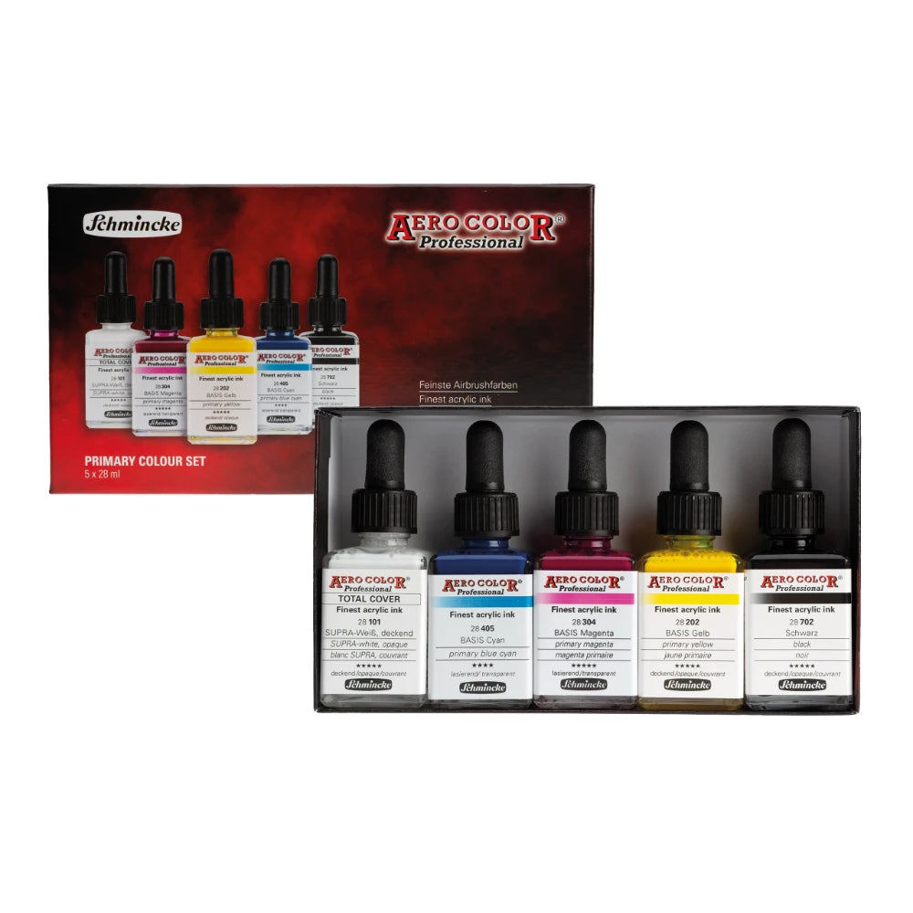 Schmincke Aerocolor Professional Acrylic Ink Set – 5 x 28 ml Primary Colors