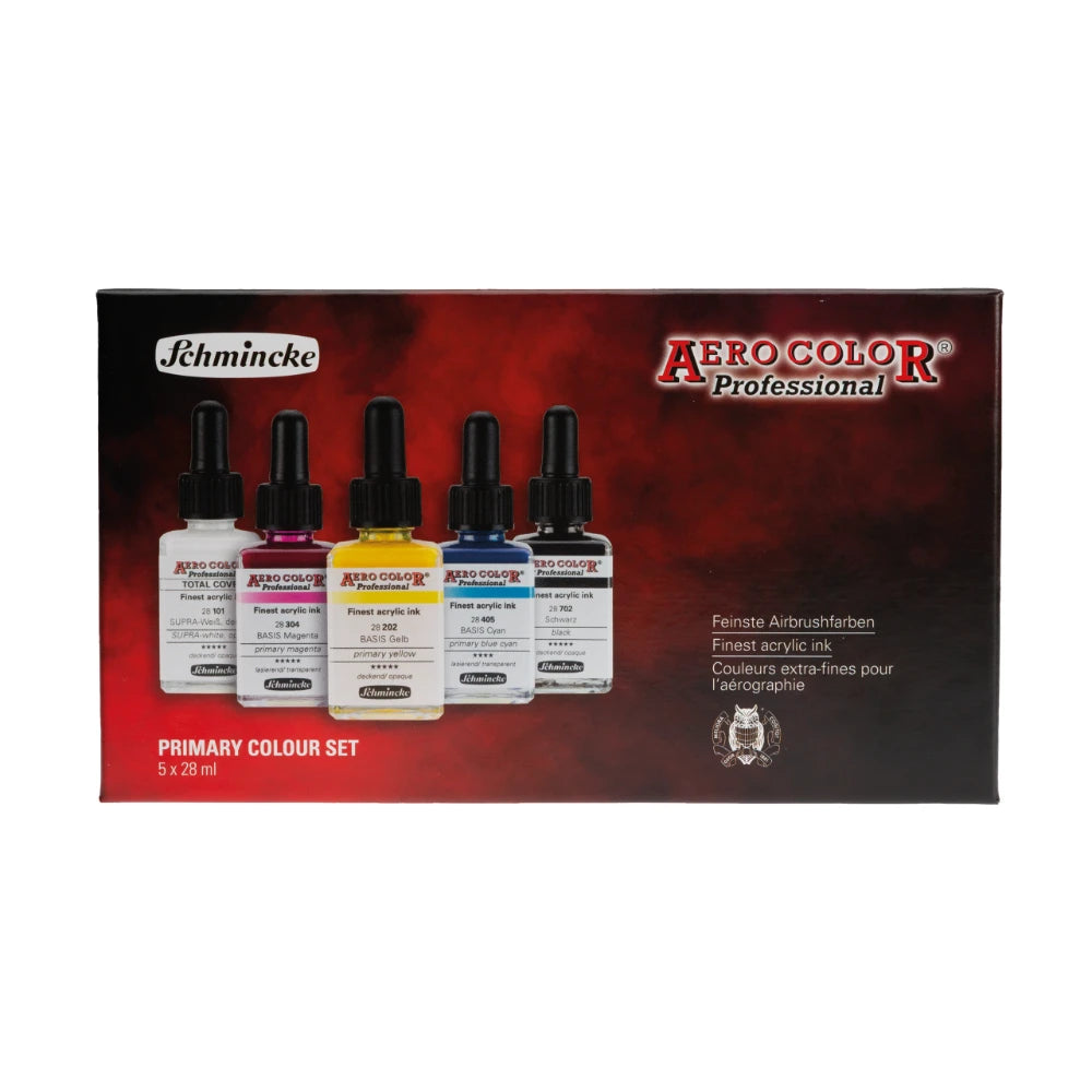 Schmincke Aerocolor Professional Acrylic Ink Set – 5 x 28 ml Primary Colors