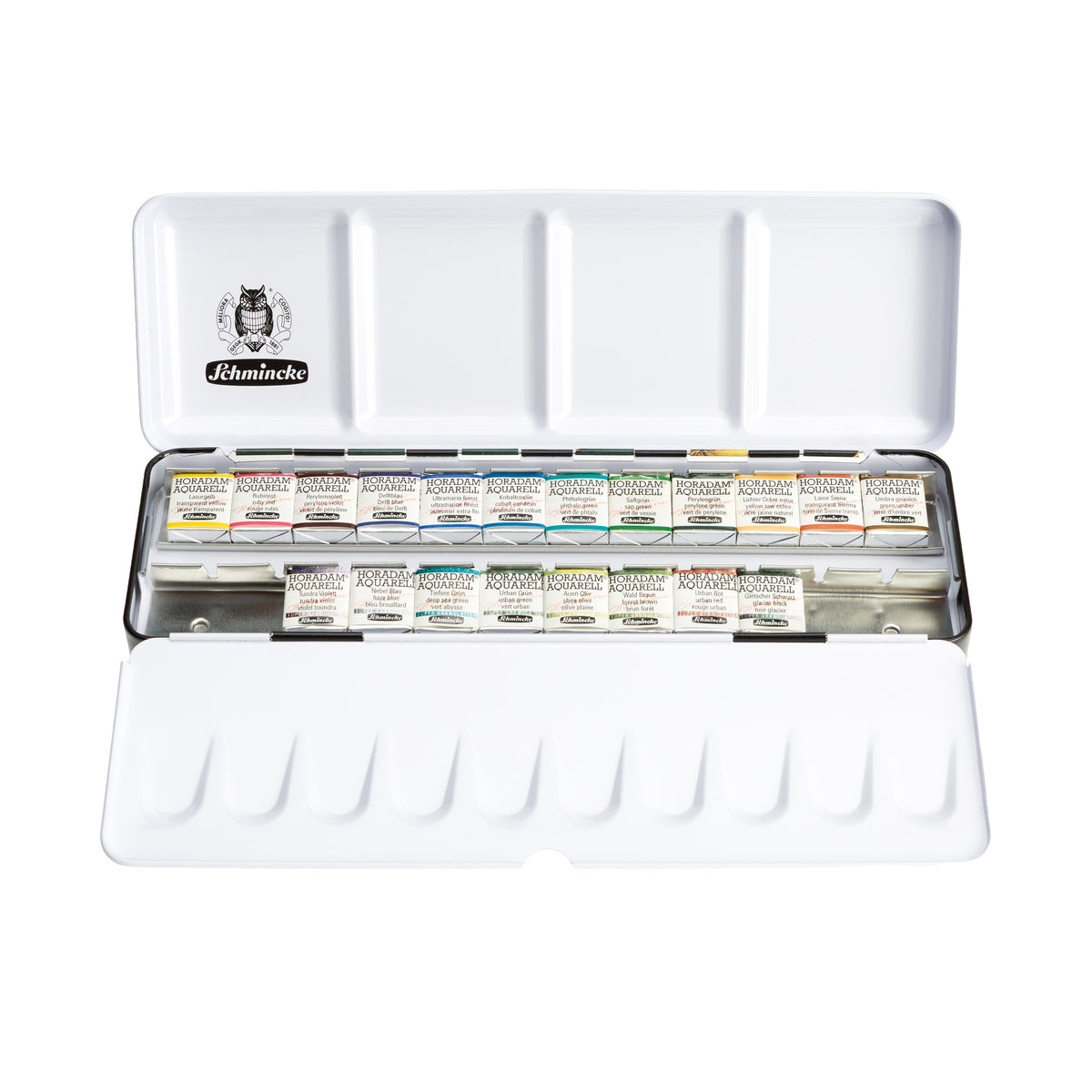 Schmincke Horadam Aquarell Artist Sulu Boya Metal Kutu Set 12 Standart + 8 Supergranulation Yarım Tablet