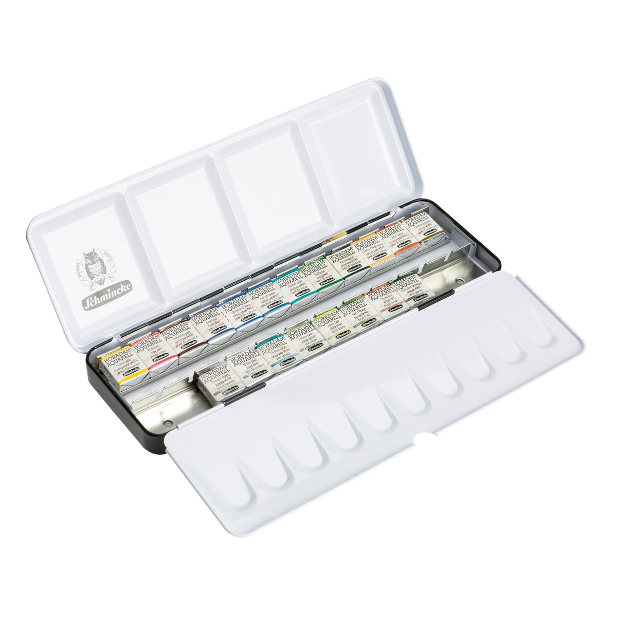 Schmincke Horadam Aquarell Artist Sulu Boya Metal Kutu Set 12 Standart + 8 Supergranulation Yarım Tablet