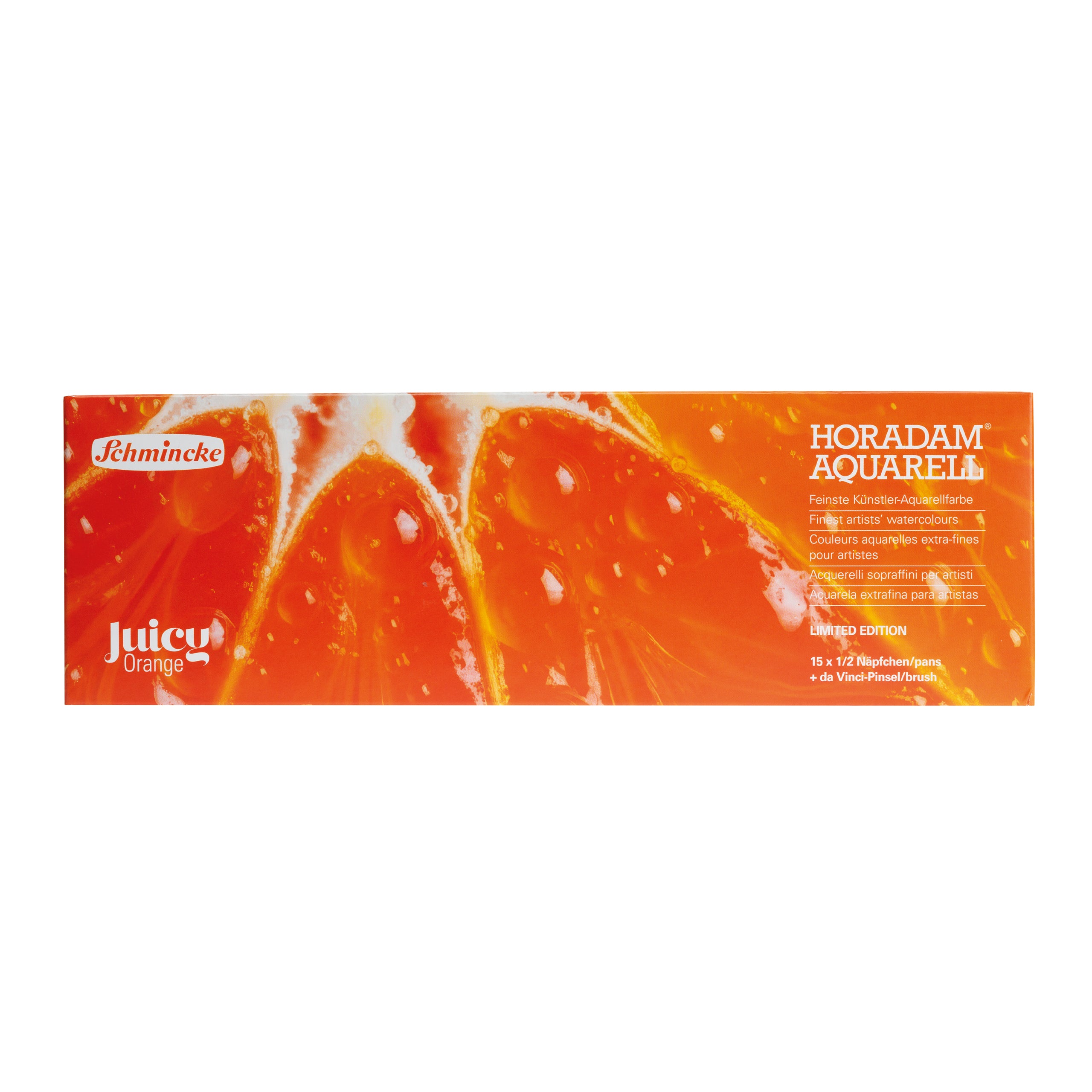 Schmincke Horadam Aquarell Artist Sulu Boya Juicy Orange Metal Kutu Set 15 x Yarım Tablet + Da Vinci Fırça