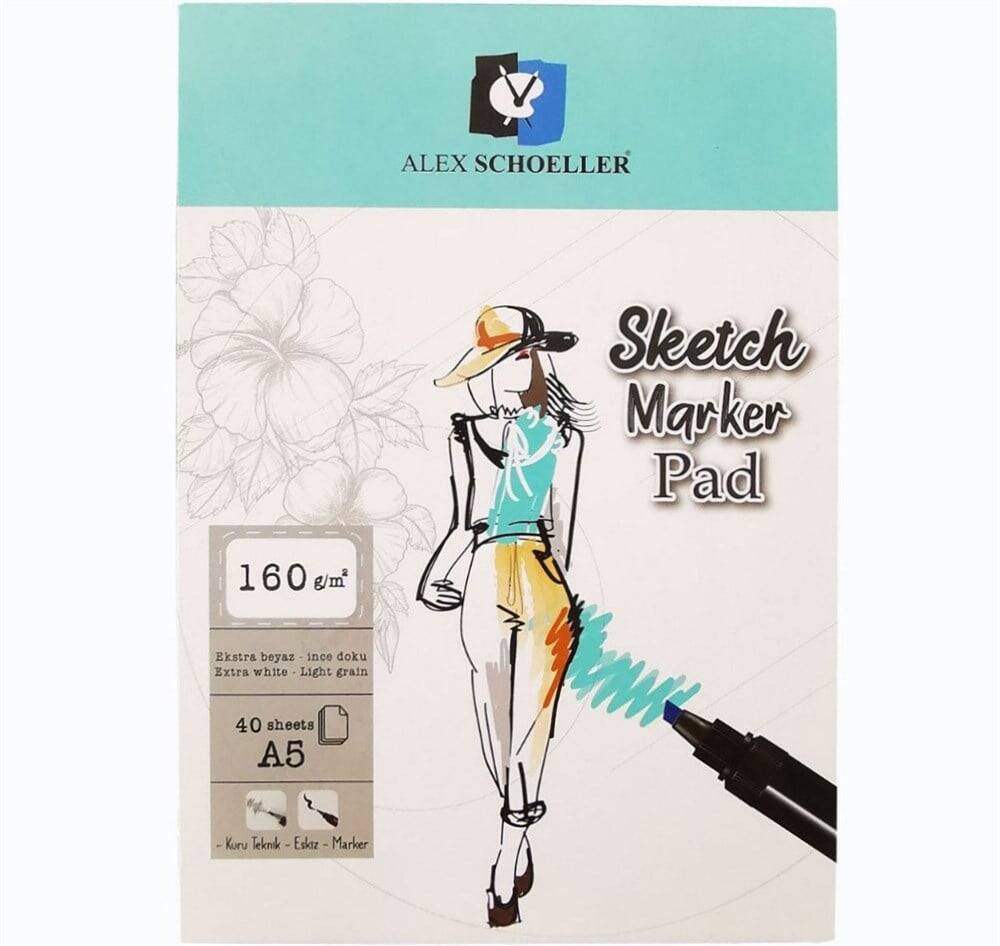 Alex Schoeller Sketch Marker Pad Extra White Fine Texture A5 160 GR 40 Pages