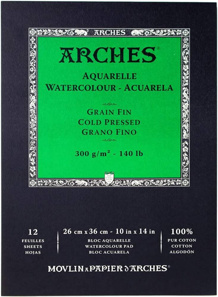 Arches Watercolor Paper Grain Fin Cold Pressed 300gr 26x36 cm 12 Yp