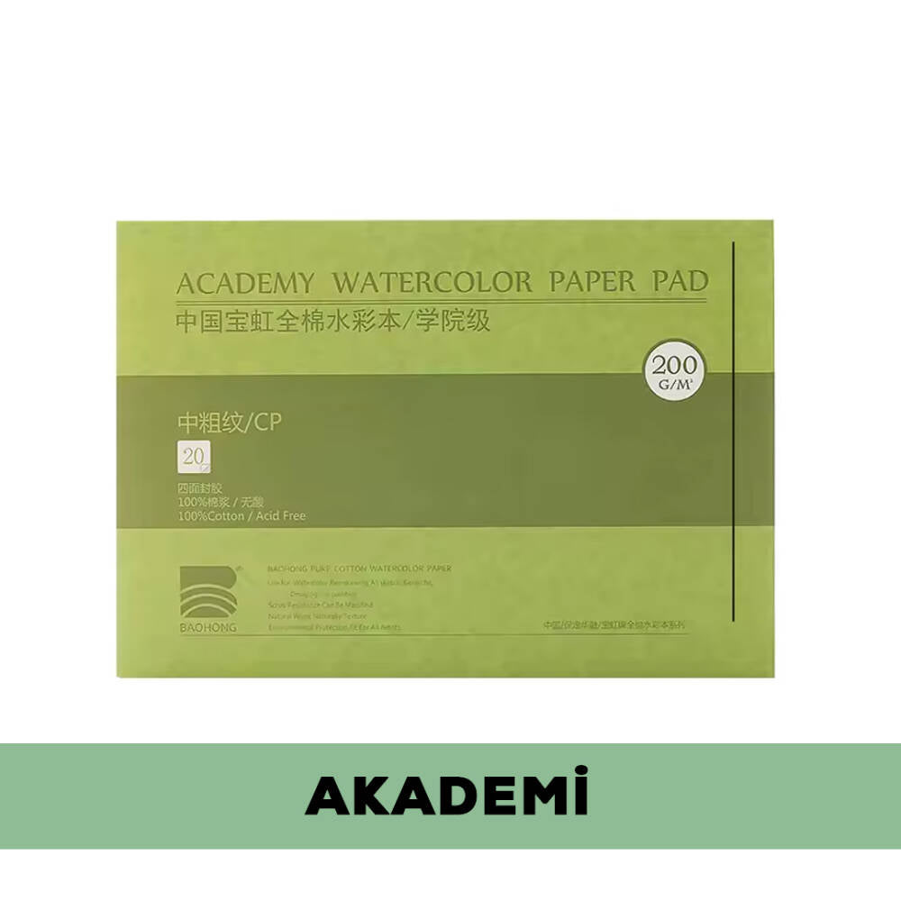 Baohong Suluboya Defteri Akademi  %100 Pamuk 300 gr 12,5x18 cm 20 Yaprak Cold Press