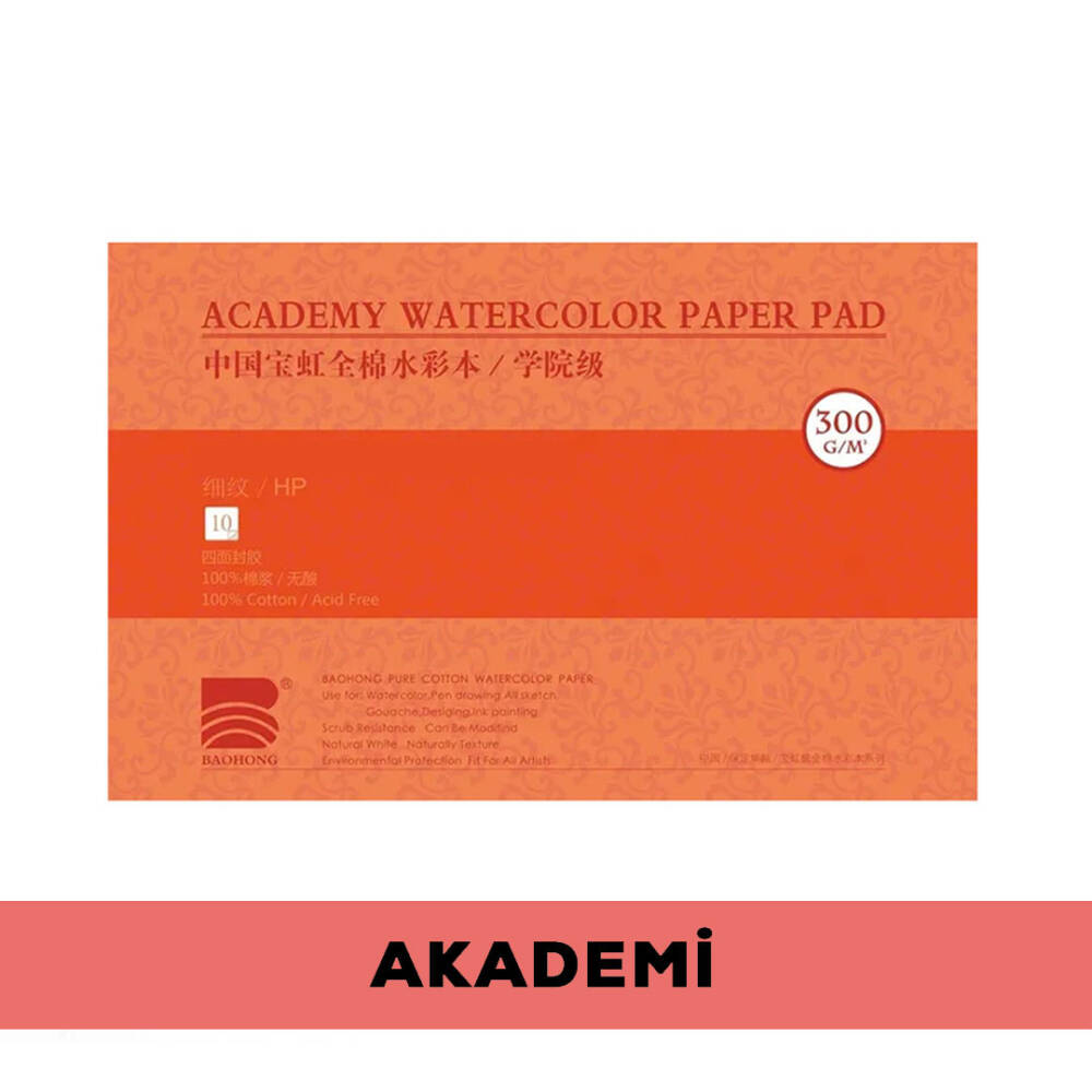 Baohong Suluboya Defteri Akademi  %100 Pamuk 300 gr 12,5x18 cm 20 Yaprak Hot Press