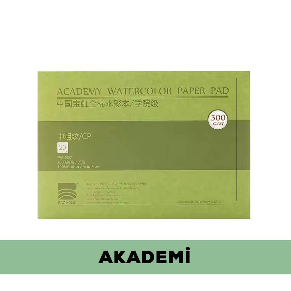 Baohong Suluboya Defteri Akademi %100 Pamuk 300 gr 26x26 cm 20 Yaprak Cold Press