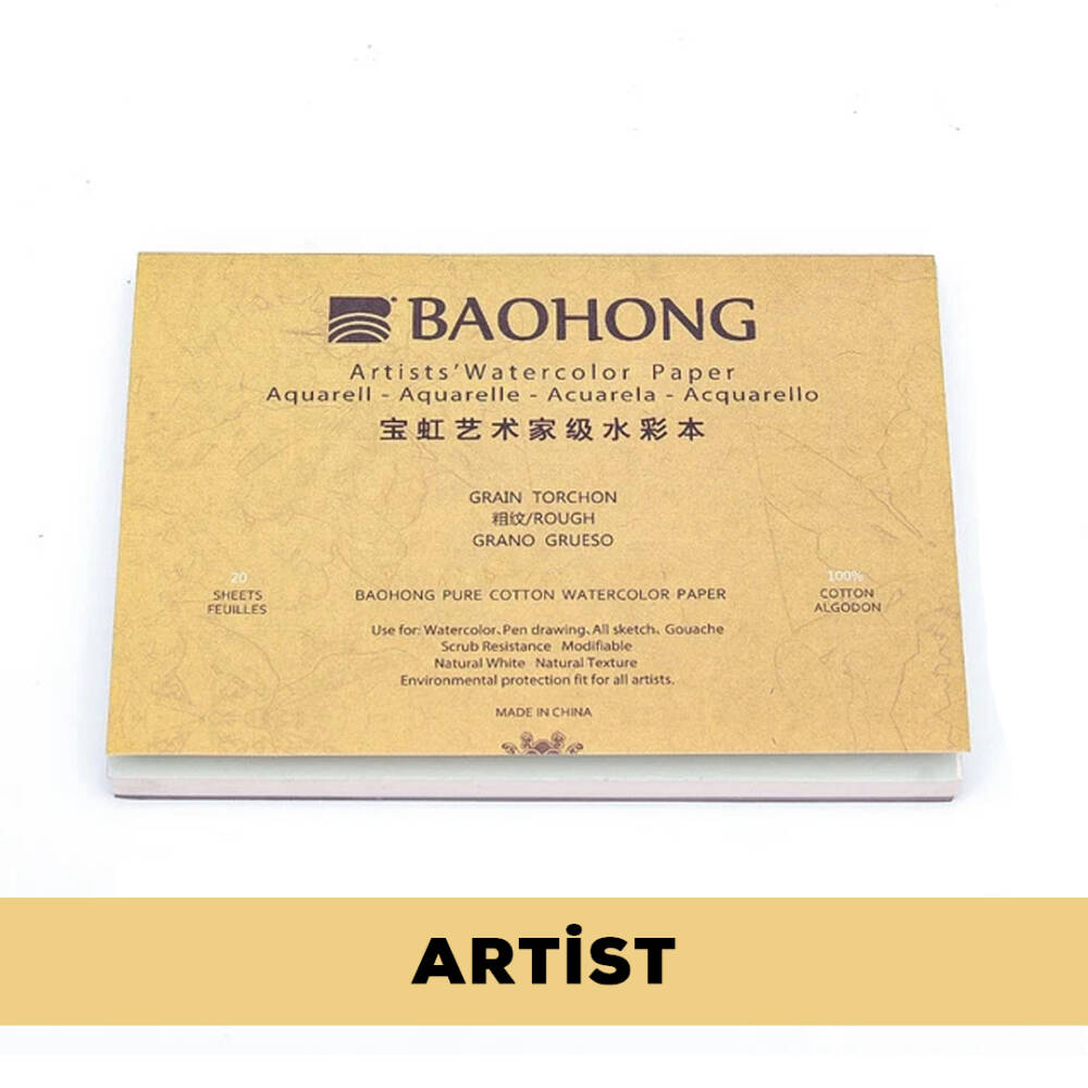 Baohong Suluboya Defteri Artist %100 Pamuk 300 gr 15x23 cm 20 Yaprak Rough