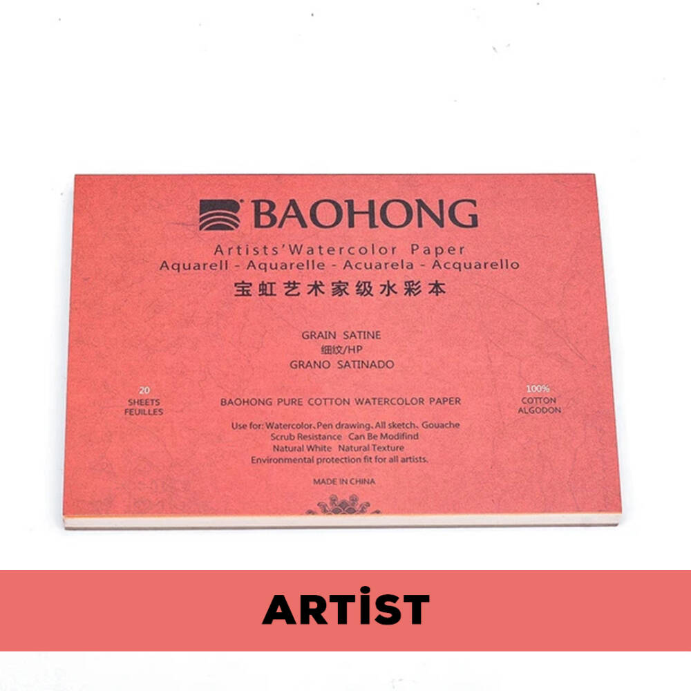 Baohong Suluboya Defteri Artist %100 Pamuk 300 gr 18x26 cm 20 Yaprak Hot Press