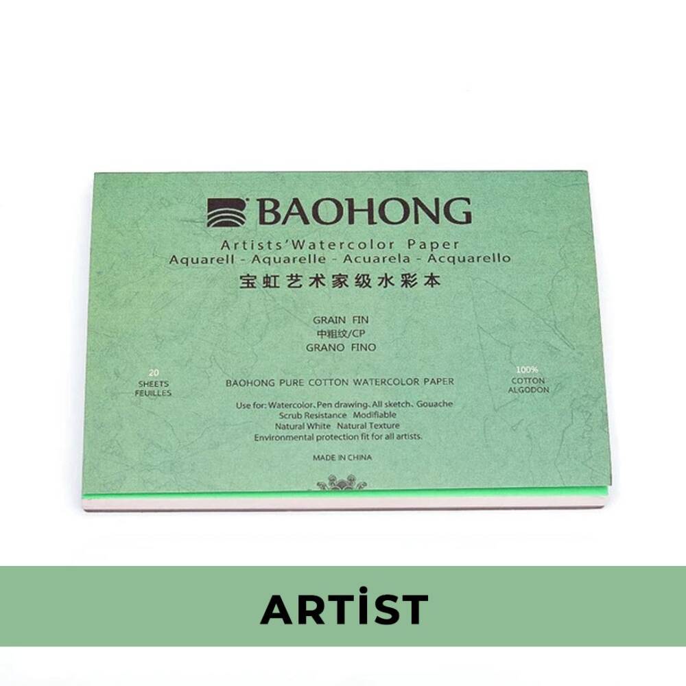Baohong Suluboya Defteri Artist %100 Pamuk 300 gr 31x41 cm 20 Yaprak Cold Press