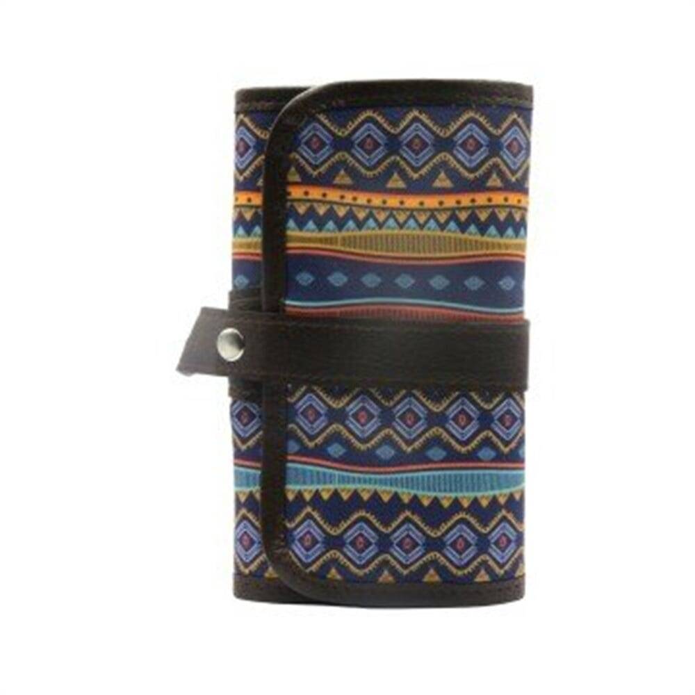 Bback Imitation Leather Roll Pencil Case with 36 Compartments and Ethnic Patterns 112