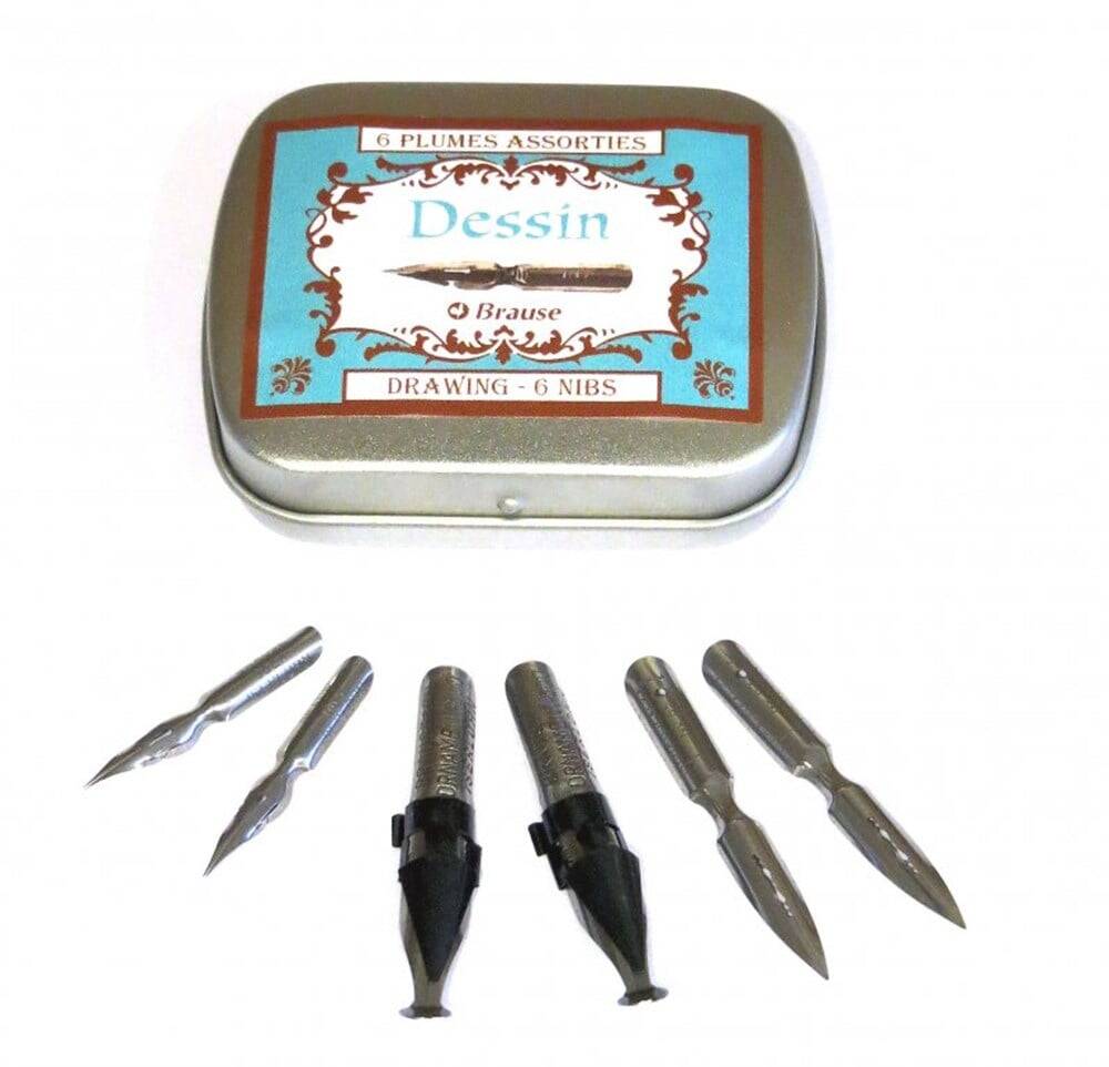 Brause Drawing Set Metal Box 6 Tips 21001B
