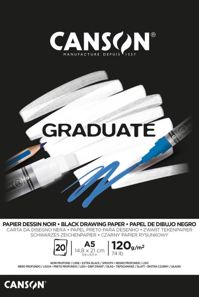 Canson Graduate Çizim Defteri Siyah A5 120gr 20 Sayfa