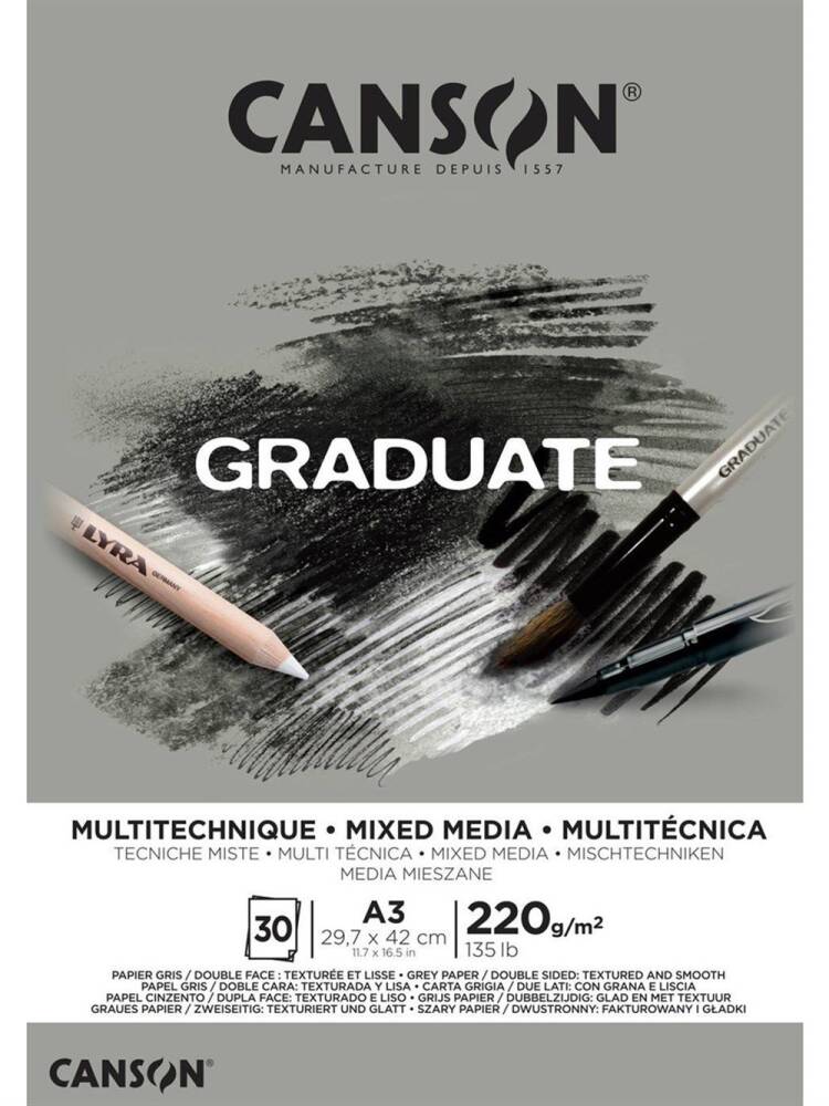 Canson Graduate Mix Media Gray Tone 220G 30 Pages A3