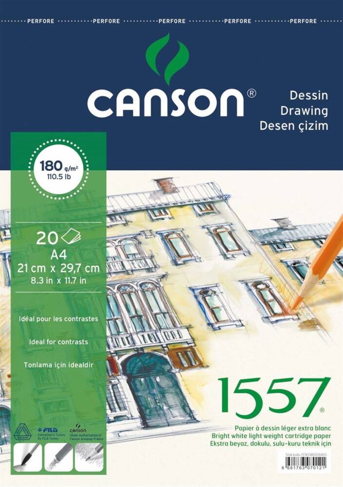 Canson Drawing and Painting Notebook 180 Gr A4 20 Pages Top Spiral