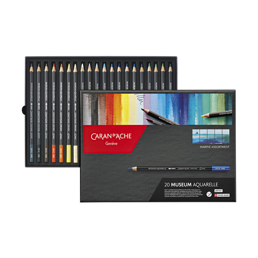 Caran d'Ache Museum Watercolour Pencil Set 20 Colours Marine Assortment