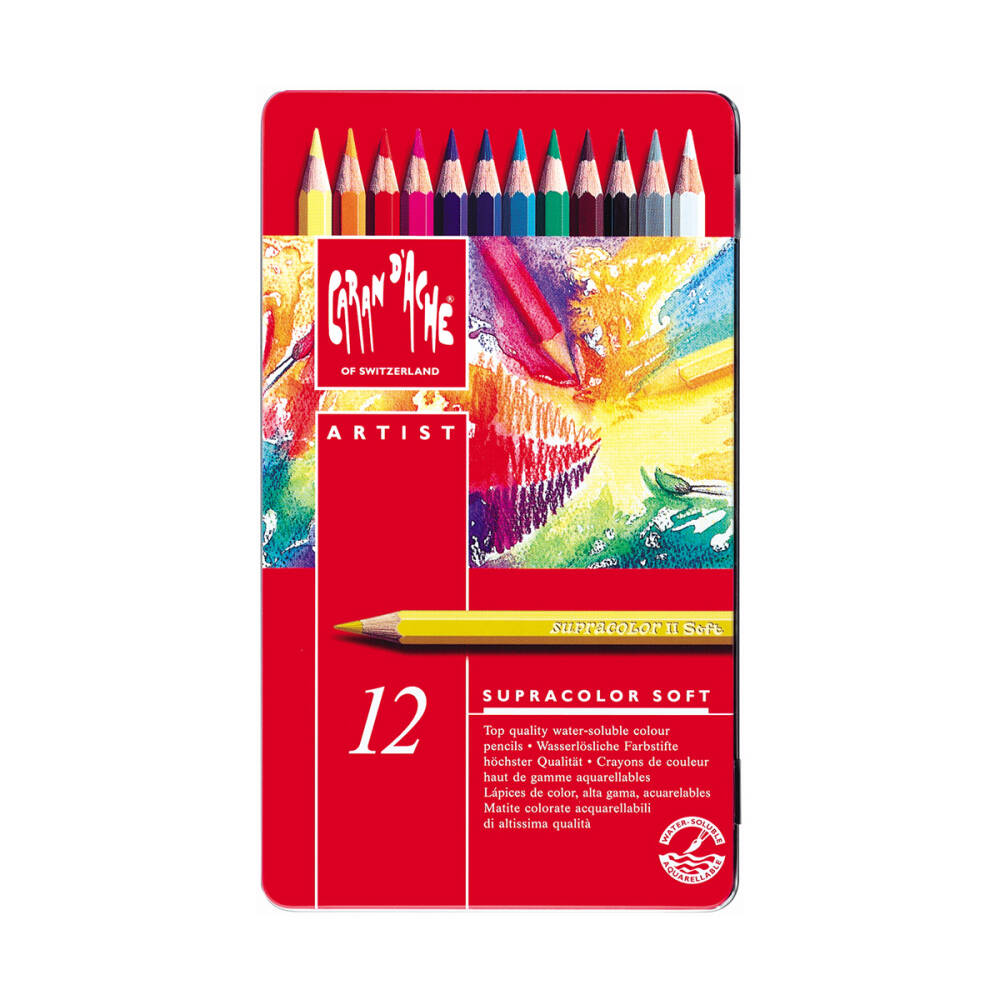 Caran d'Ache Supra Color Soft Watercolour Pencil Set, 12 Colours