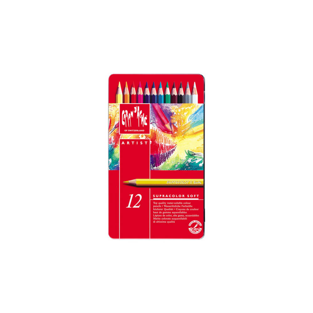 Caran d'Ache Supra Color Soft Watercolour Pencil Set, 12 Colours