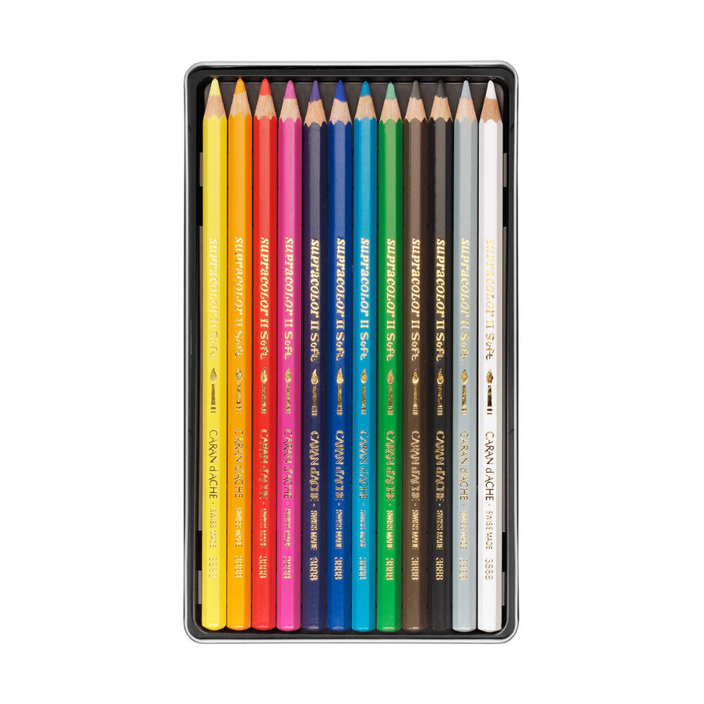 Caran d'Ache Supra Color Soft Watercolour Pencil Set, 12 Colours