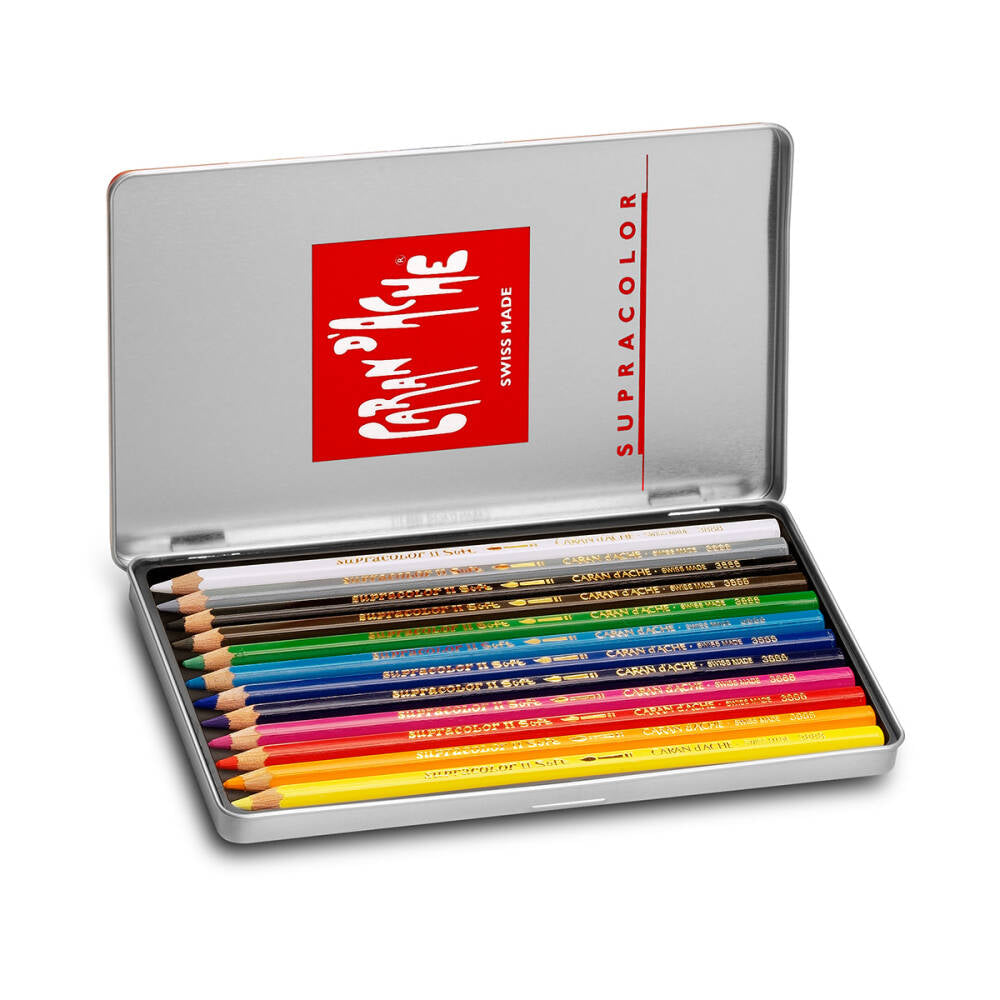 Caran d'Ache Supra Color Soft Watercolour Pencil Set, 12 Colours