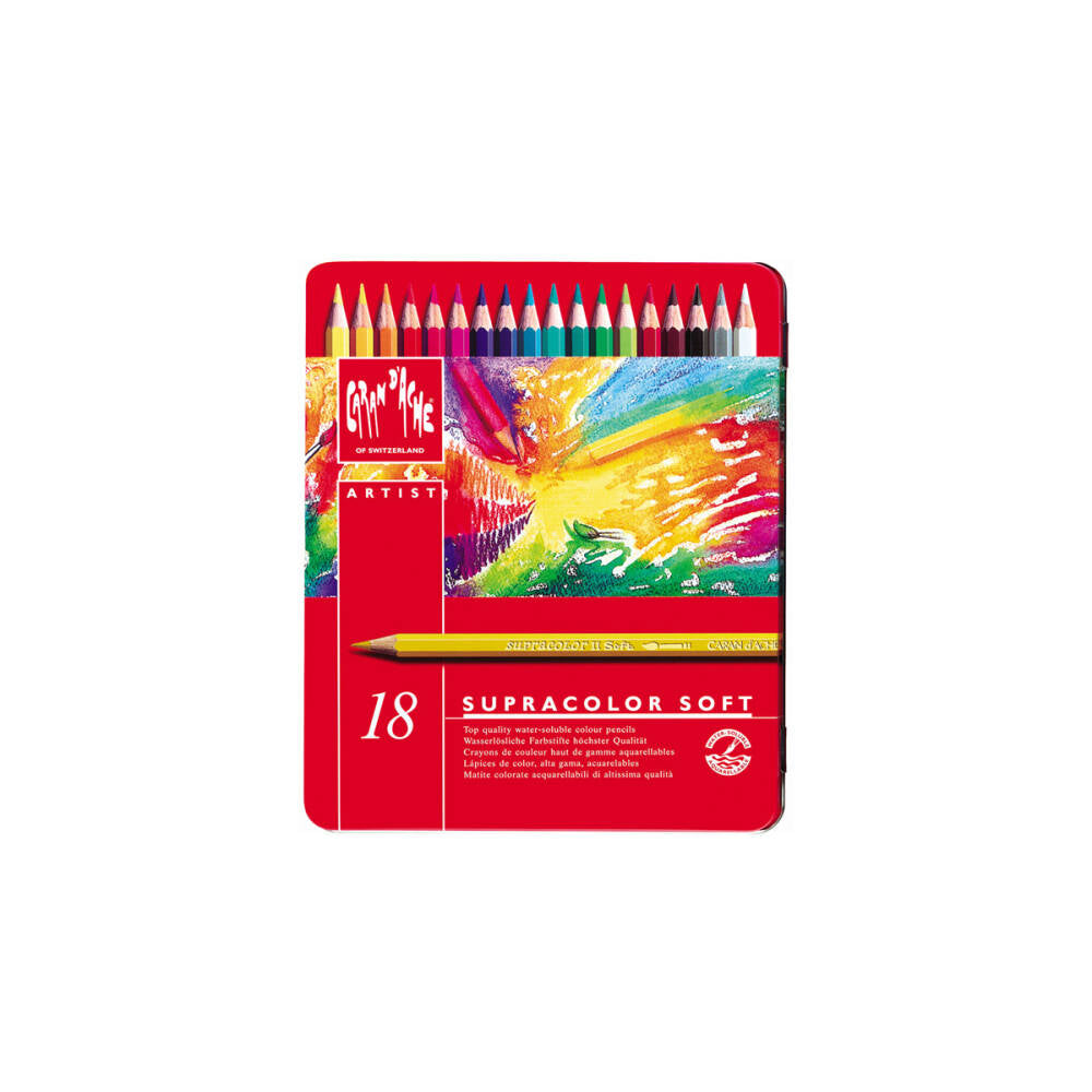 Caran d'Ache Supra Color Soft Watercolour Pencil Set, 18 Colours