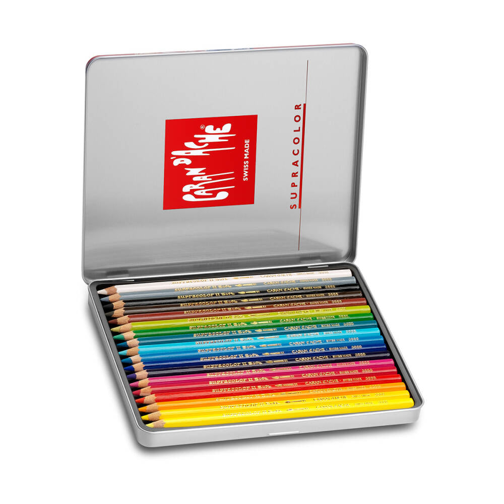 Caran d'Ache Supra Color Soft Watercolour Pencil Set, 18 Colours