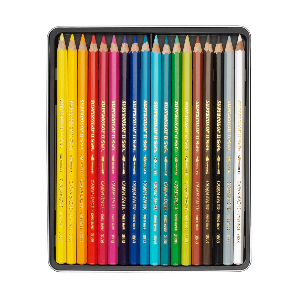 Caran d'Ache Supra Color Soft Watercolour Pencil Set, 18 Colours