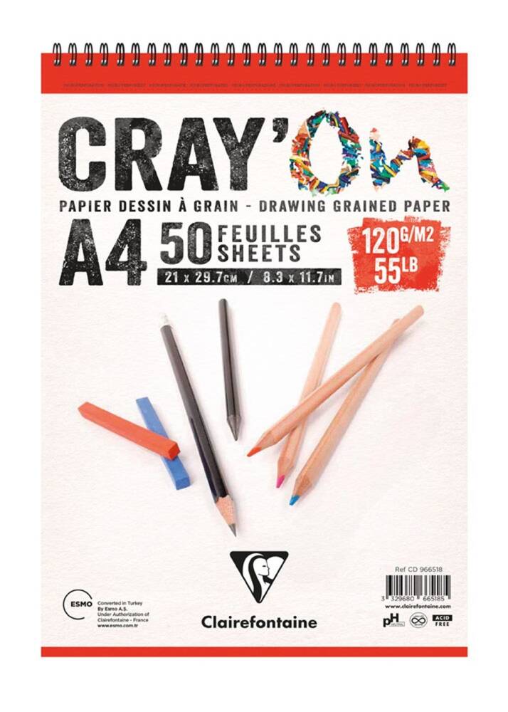 Clairefontaine Cray'On Drawing Block A4 120 Gr 50 Sheets Top Spiral
