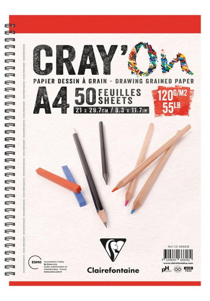 Clairefontaine Cray'On Drawing Block A4 120g 50 Sheets Side Spiral