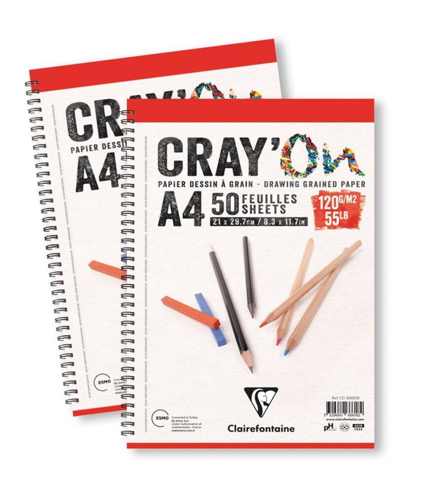 Clairefontaine Cray'On Drawing Block Spiral 120g A3 50 Pages