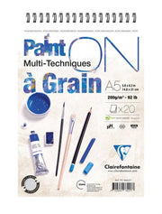 Clairefontaine Paint - On A Grain Albüm A5 Çizim Blok 200 Gr 20 Yaprak Üstten Spiralli