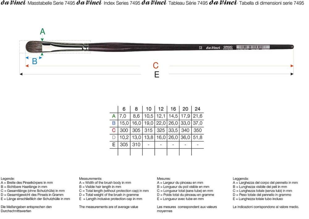 Da Vinci Grigio Synthetic Filbert-Shape Acrylic and Oil Paint Brush Series 7495 No: 16