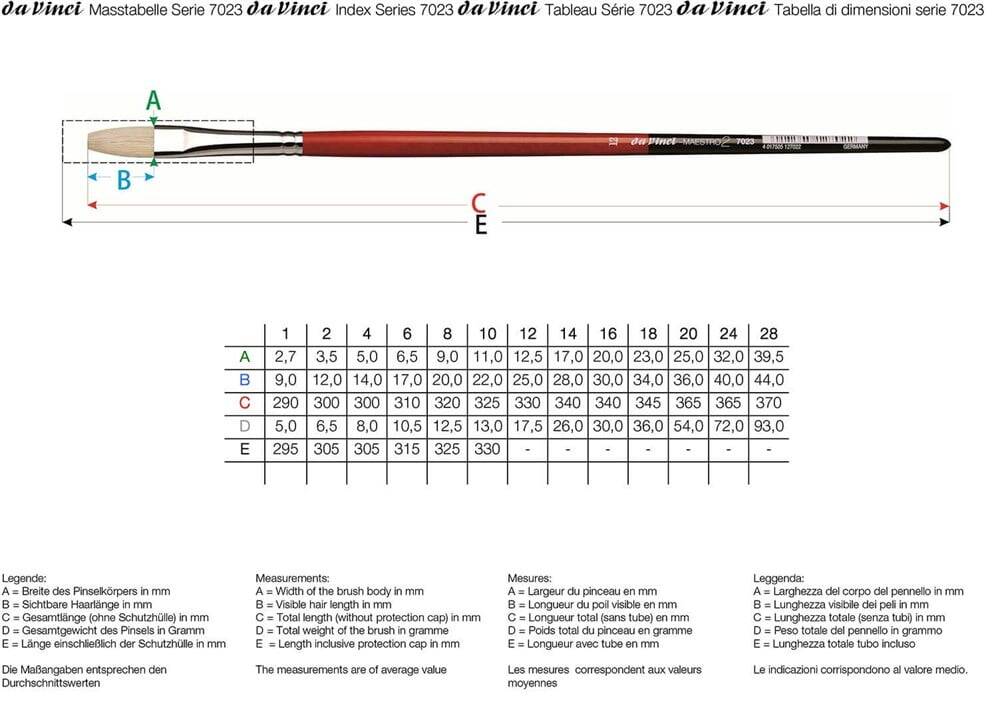 Da Vinci Maestro 2 Bristle Flat Long Handle Oil and Acrylic Paint Brush Series 7023 No:6