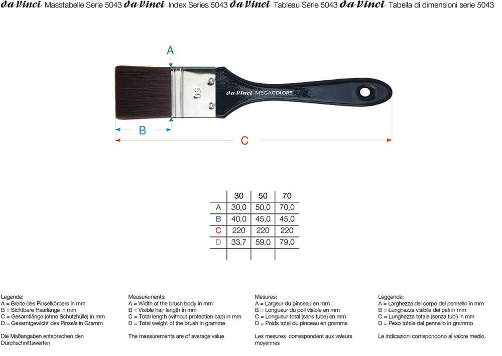Da Vinci Megacolore Thick Synthetic Flat Wide Surface Brush Series 5043 No:70
