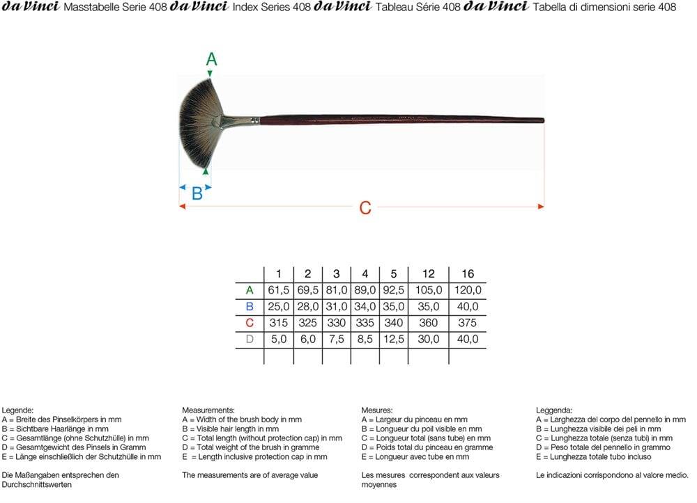 Da Vinci Badger Hair Fan Fusing Brush Series 408 No:12