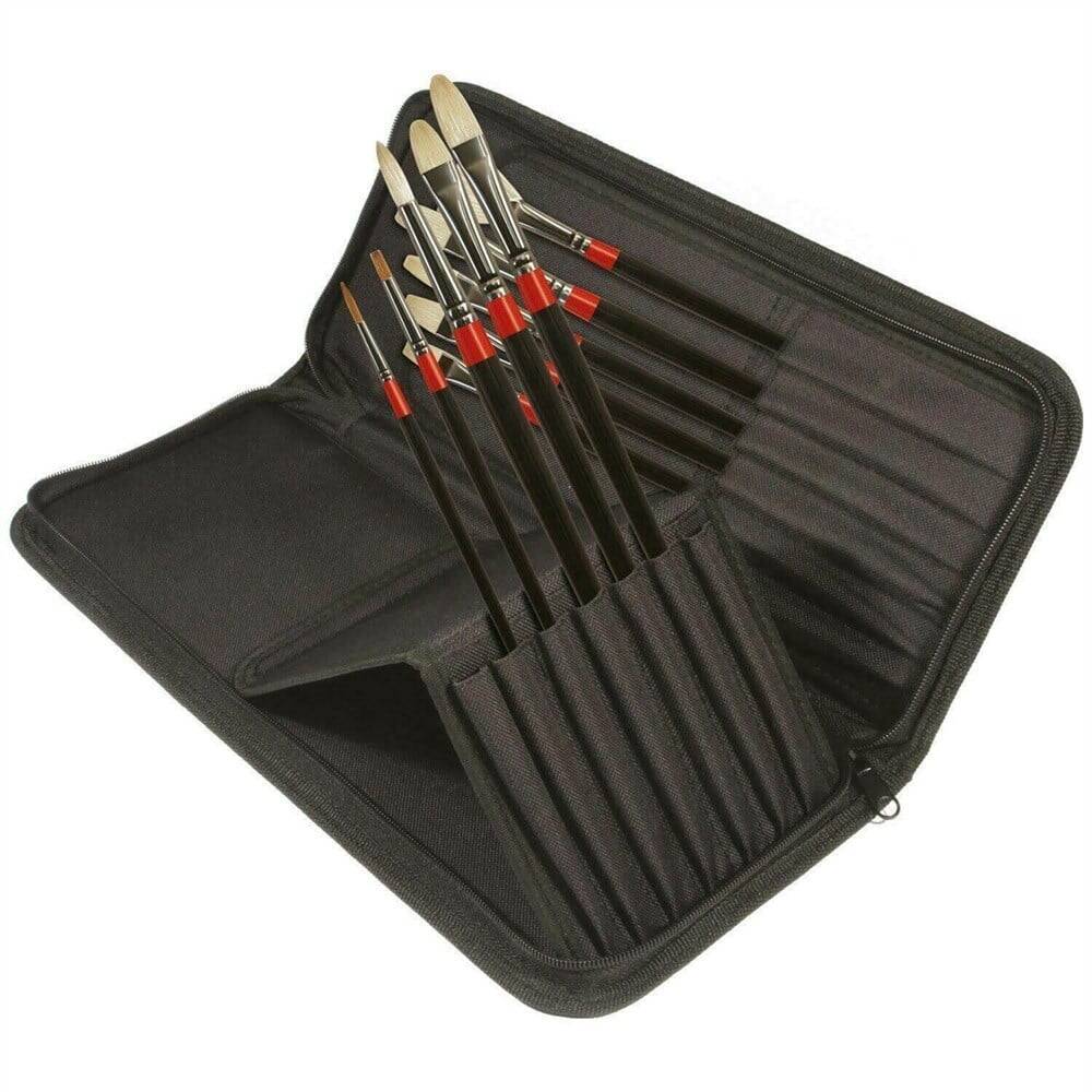 Daler Rowney Aquafine Classic Zip Case 10 Artists Watercolor Brushes Long Handle