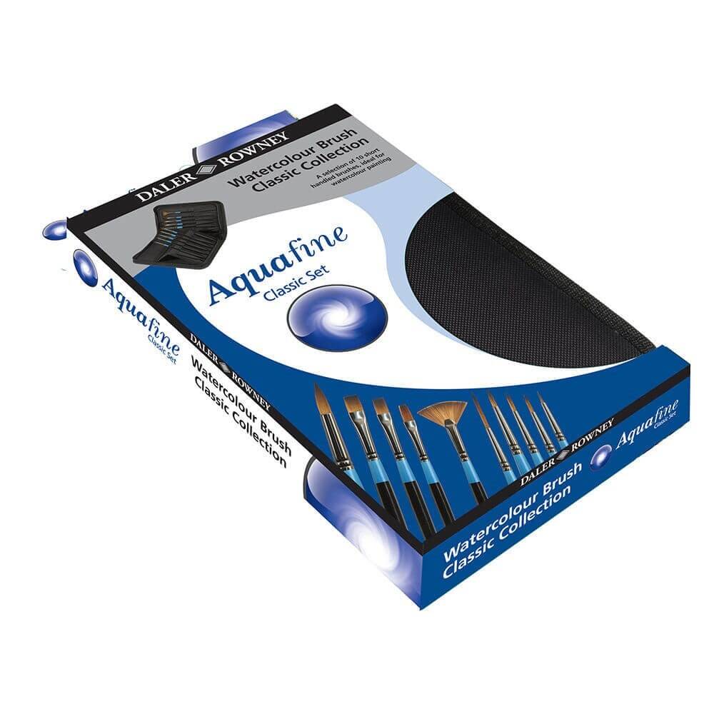 Daler Rowney Aquafine Classic Zip Case 10 Artists Watercolor Brushes Short Handle