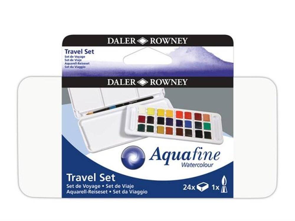 Daler Rowney Aquafine Watercolor Travel Set Brush Gift Plastic Box 24 Pieces