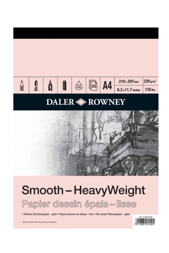 Daler Rowney Smooth Heavyweight Cart Pad A4 220Gr 25Sh