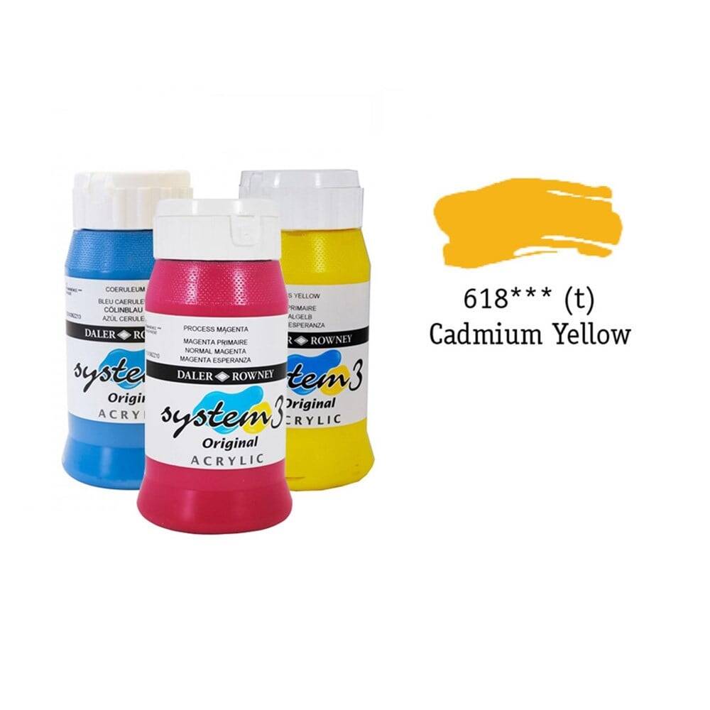 Daler Rowney System 3 Original Acrylic Paint 500 ml Cadmium Yellow Deep Hue
