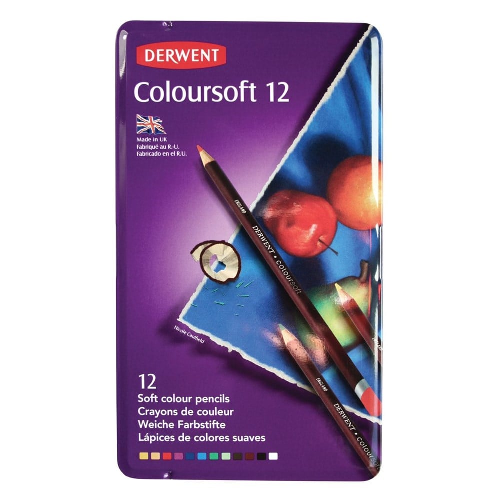 Derwent Coloursoft Colour Pencils Renkli Yumuşak Kuru Boya Kalemi 12'li Teneke Kutu