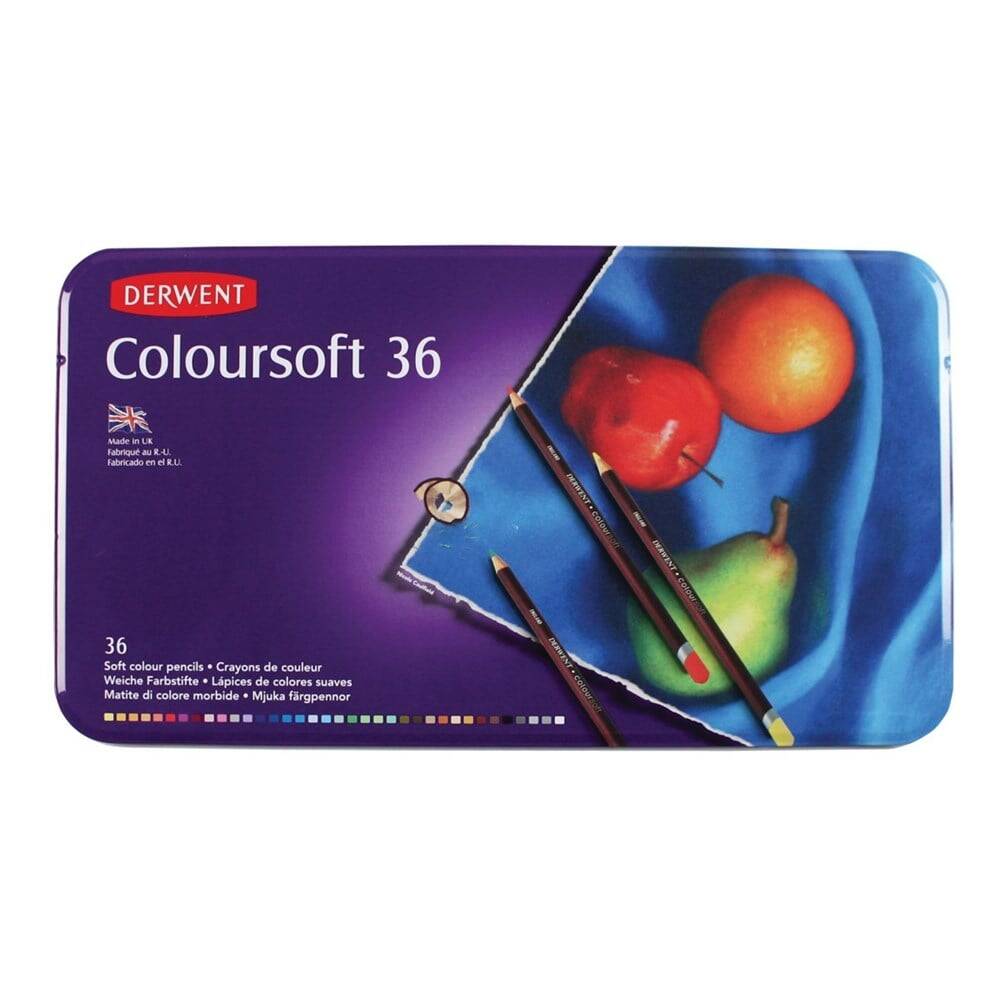 Derwent Coloursoft Colour Pencils Renkli Yumuşak Kuru Boya Kalemi 36'lı Teneke Kutu
