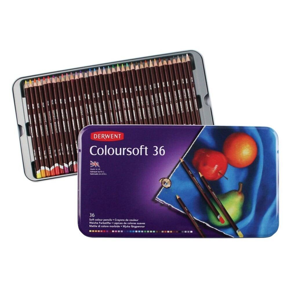 Derwent Coloursoft Colour Pencils Renkli Yumuşak Kuru Boya Kalemi 36'lı Teneke Kutu