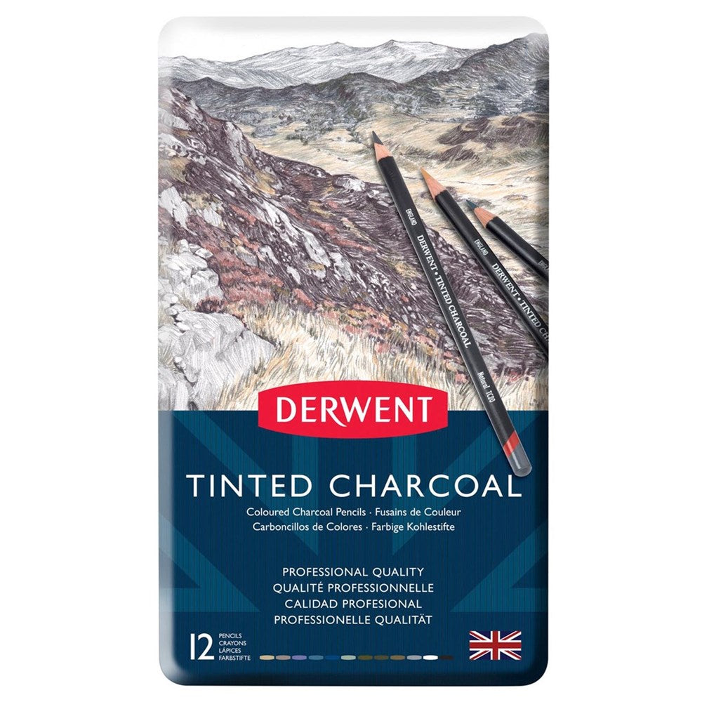 Derwent Tinted Charcoal Pencil Renkli Füzen Kalem 12'li Teneke Kutu