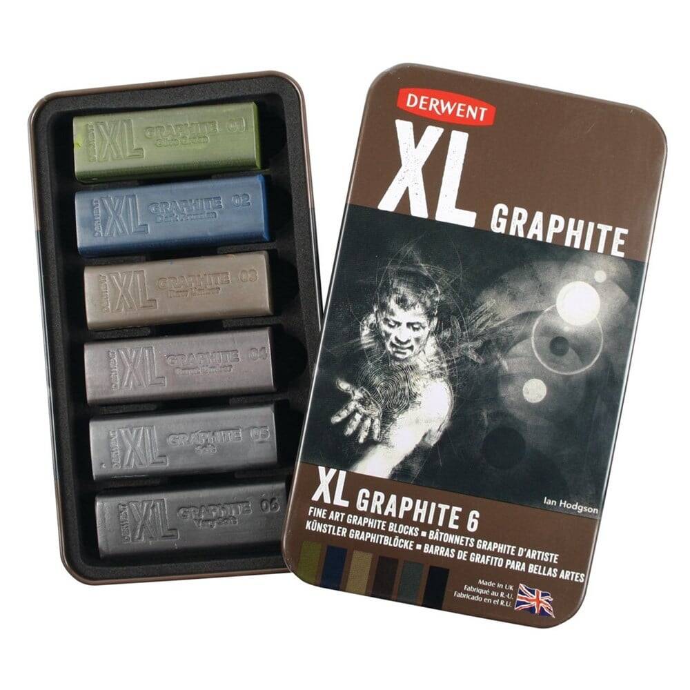 Derwent Xl Graphite Block Kalın Grafit Füzen 6'lı Teneke Kutu